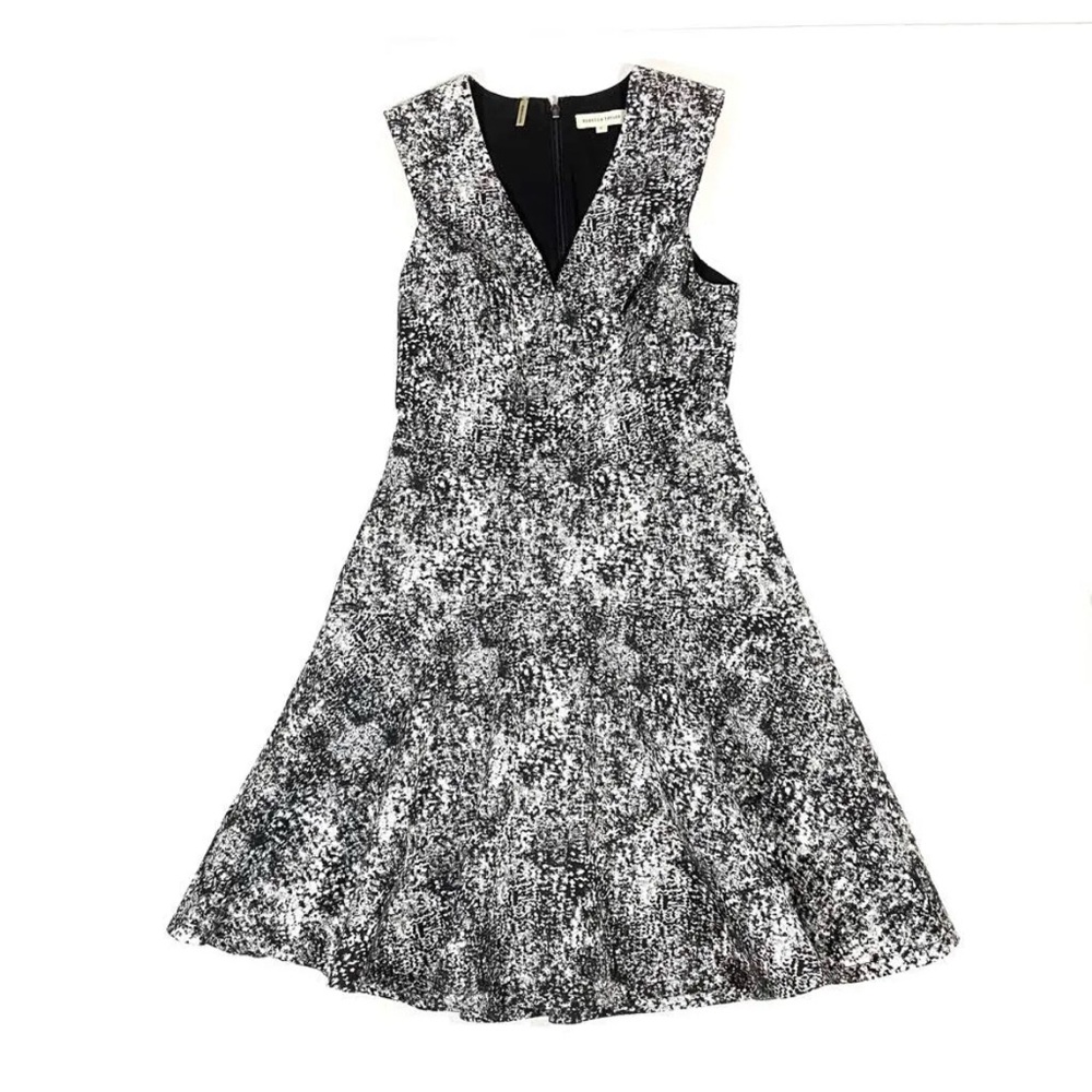 Rebecca Taylor Black & White Printed V-Neck Mini Dress